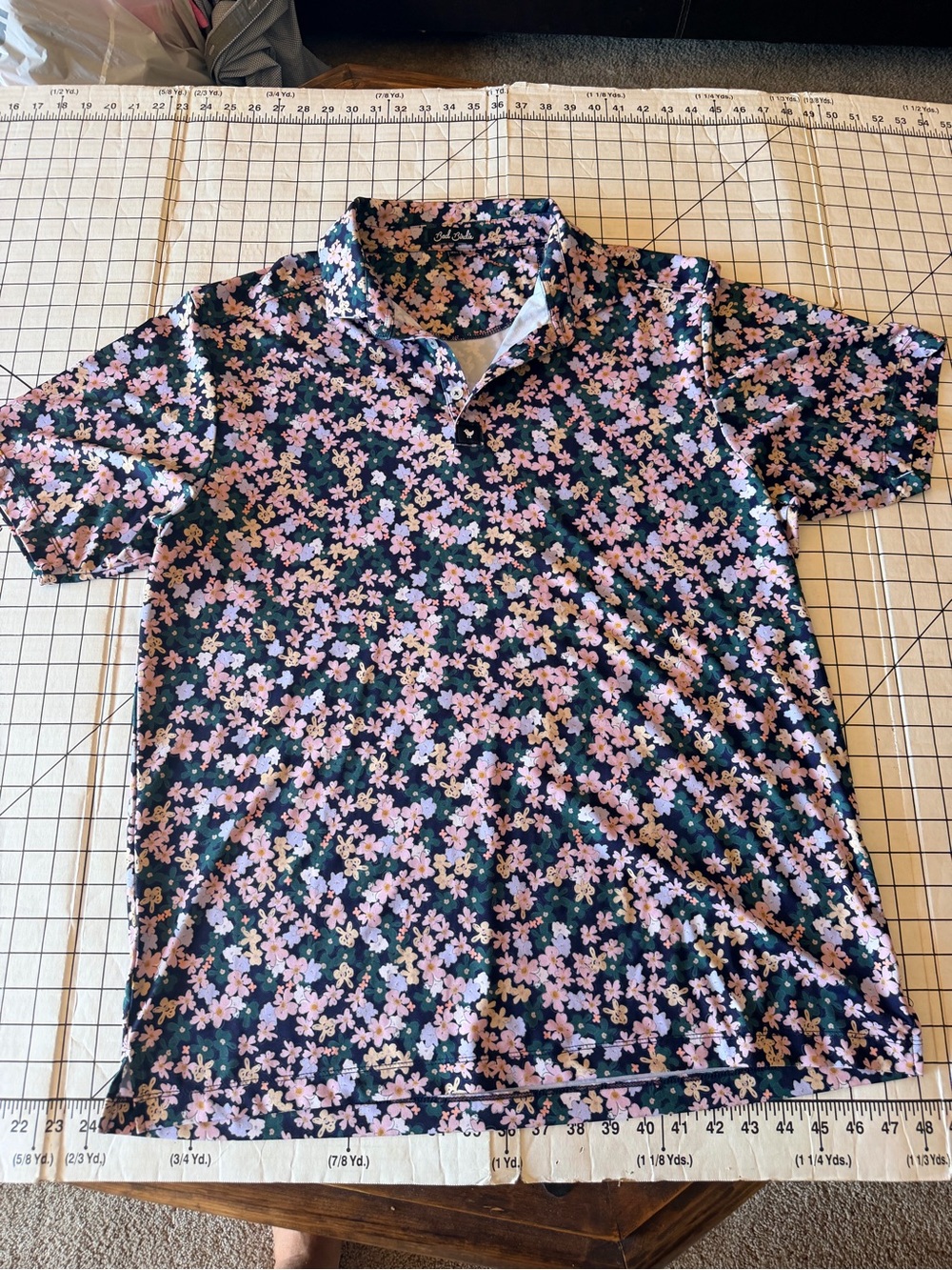 Bad Birdie Floral Polo - Pink Flowers on Dark Green